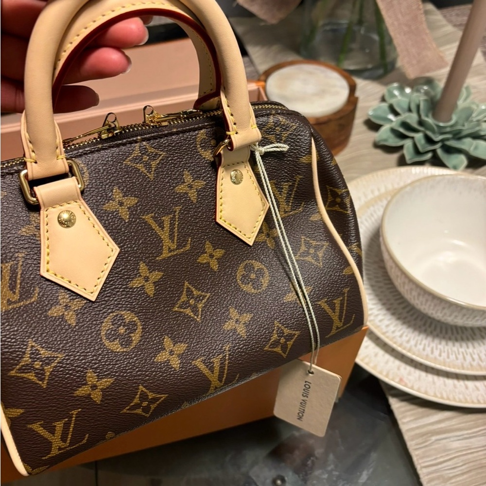 Louis Vuitton Speedy 20 Satchel in Brown Monogram with Natural Leather Trim